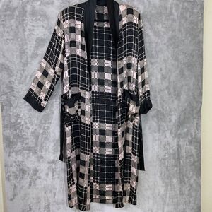 Vintage 1980s Sakowitz 100% Silk Plaid Robe Sz. S Luxury Dept Store Lounge robe
